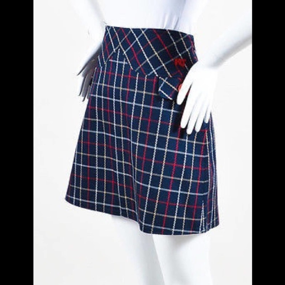 Marc Jacobs Navy Blue White Wool Plaid Mini Skirt - Picture 5 of 6